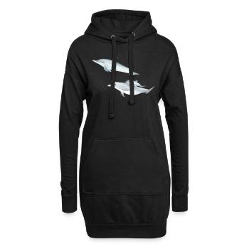 drôle de famille de dauphins - Sweat-shirt à capuche long Femme - noir - Devant