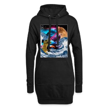 Japan Comic Great Wave Cat Vs Dinoaur T-Rex Otaku - Hoodie-Kleid - Schwarz - Vorne