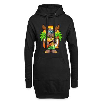 Lustige Elch Cartoon Sommer Strand Sonnenbrille Gitarre - Hoodie-Kleid - Schwarz - Vorne
