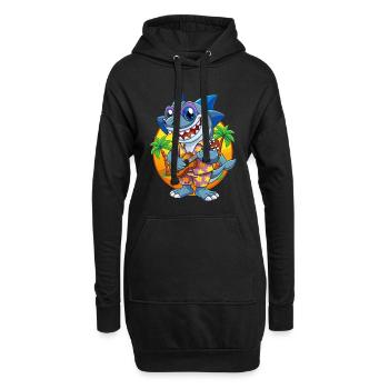 Lustige Hai Cartoon Sommer Strand Sonnenbrille Gitarre - Hoodie-Kleid - Schwarz - Vorne