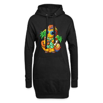 Lustige Pony Sommer Strand Sonnenbrille Hawaiianisch - Hoodie-Kleid - Schwarz - Vorne