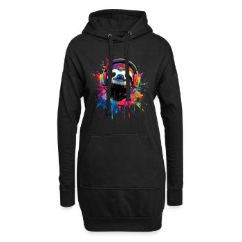 paresseux artistique coloré avec casque - Sweat-shirt à capuche long Femme - noir - Devant