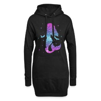 Meerjungfrau Damen Mädchen Geschenk Nixe Glitzer - Hoodie-Kleid - Schwarz - Vorne