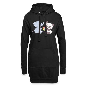 Elephant and Panda playing with ball - Sweat-shirt à capuche long Femme - noir - Devant