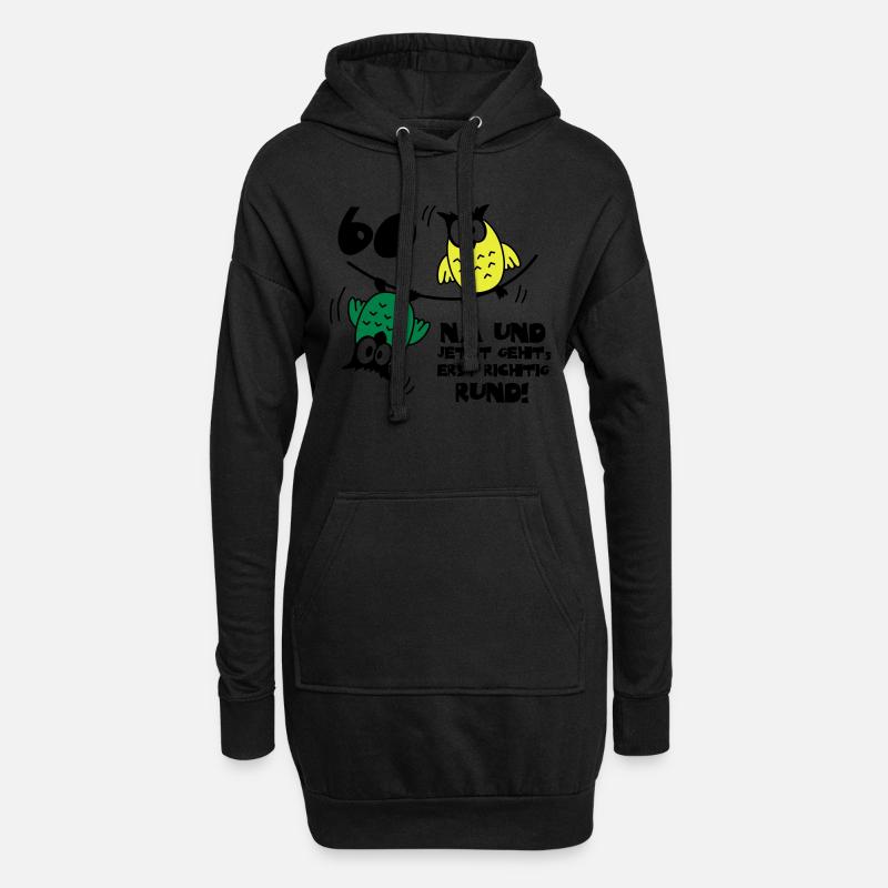 60. Geburtstag - Eulen - jetzt geht's rund - Hoodie-Kleid - Schwarz