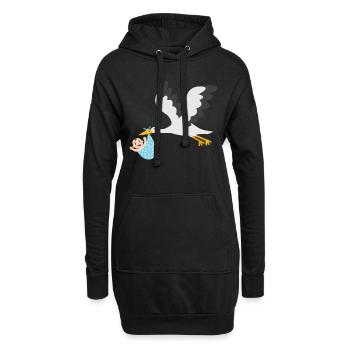 Storch mit Baby - Hoodie-Kleid - Schwarz - Vorne