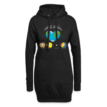 Schafe der Welt vereinigt euch! Die Welt ein Herz. - Hoodie-Kleid - Schwarz - Vorne