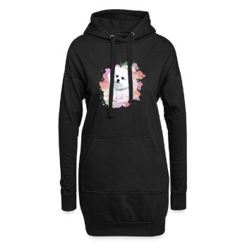 bichon frisé, maltais, chien, aquarelle, aquarelle - Sweat-shirt à capuche long Femme - noir - Devant