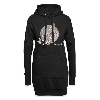 Sakura en fleurs de cerisier japonais - Sweat-shirt à capuche long Femme - noir - Devant