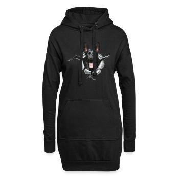 Schwarzer Schäferhund im Metall Loch - Hoodie-Kleid - Schwarz - Vorne