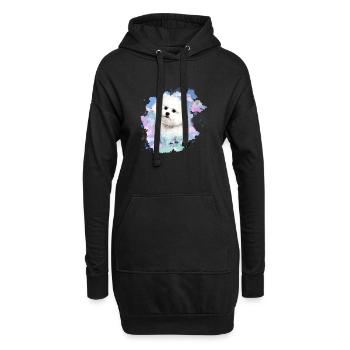 bichon frisé, maltais,chien, aquarelle, peinture à l’eau - Sweat-shirt à capuche long Femme - noir - Devant