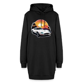 voiture vintage couché de soleil - Sweat-shirt à capuche long Femme - noir - Devant