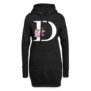 Lila Blumenbuchstabe D - Hoodie-Kleid - Schwarz - Vorne