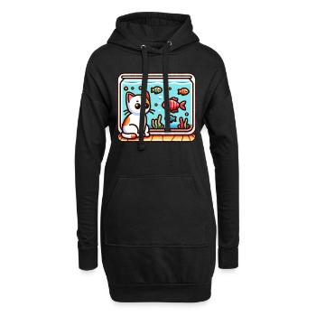 chaton mignon regardant des poissons dans l’aquarium - Sweat-shirt à capuche long Femme - noir - Devant