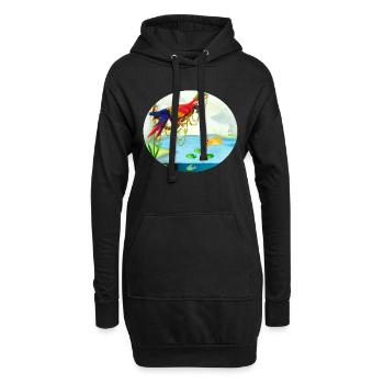 Papagei Ara im Wald am See mit Fisch bunt - Hoodie-Kleid - Schwarz - Vorne