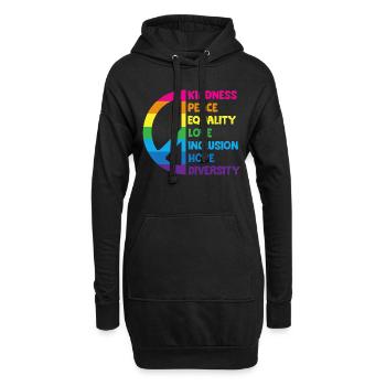 Freundlichkeit, Frieden, Gleichheit, Liebe, Inklusion, Hoffnung - Hoodie-Kleid - Schwarz - Vorne