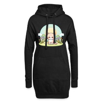 chat mignon - Sweat-shirt à capuche long Femme - noir - Devant