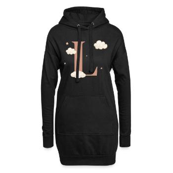 Lettre l nuages étoiles - Sweat-shirt à capuche long Femme - noir - Devant
