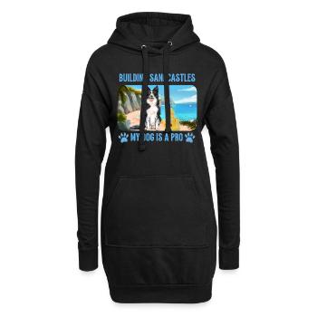 Mein Hund am Strand - Hoodie-Kleid - Schwarz - Vorne