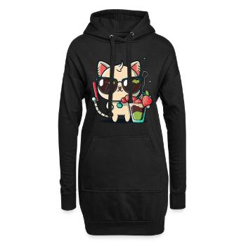 Katze mit Sonnenbrille und Cocktail - Hoodie-Kleid - Schwarz - Vorne