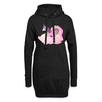 Einhorn im Bett - Hoodie-Kleid - Schwarz - Vorne