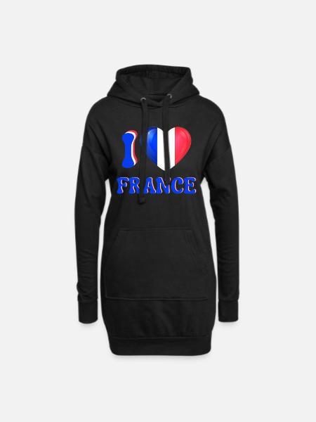 I love France Blue White Red Flag Heart - Hoodie Dress - black