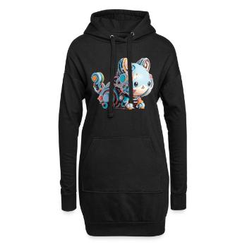 Bunte abstrakte Roboterkatze - Hoodie-Kleid - Schwarz - Vorne