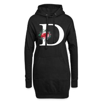 Lettre D floral rouge - Sweat-shirt à capuche long Femme - noir - Devant