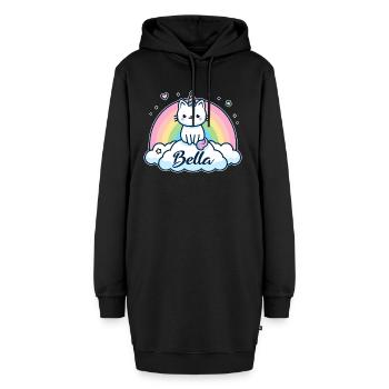 Bella Name Vorname Einhornkatze - Hoodie-Kleid - Schwarz - Vorne - AI Model Female 172 light (172cm)