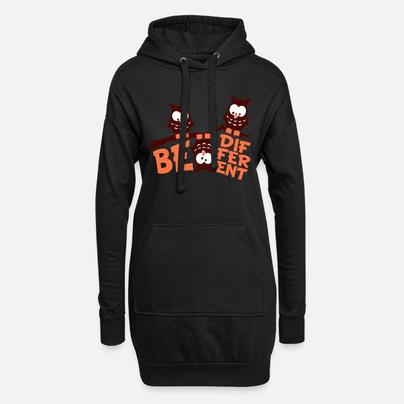 3 Eulen Be Different Spruch verrückt komisch Ast - Hoodie-Kleid - Schwarz