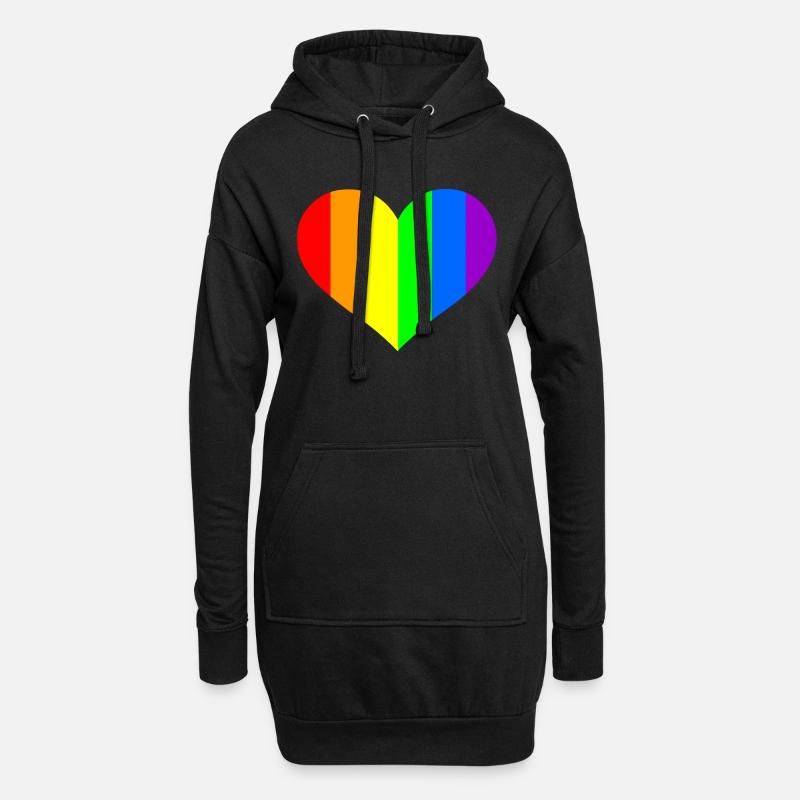 Regenbogen Herz - Hoodie-Kleid - Schwarz