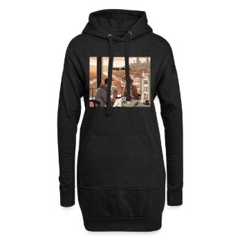 Café avec vue sur la ville. Restez calme. - Sweat-shirt à capuche long Femme - noir - Devant