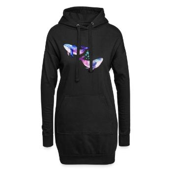 Deux baleines/cétacés arc-en-ciel - Sweat-shirt à capuche long Femme - noir - Devant