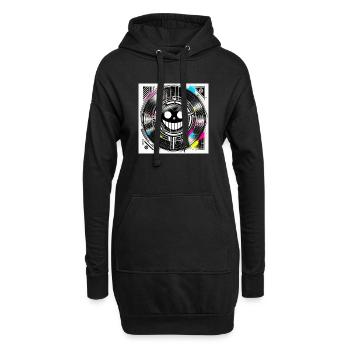 "Cyberpunk Smile Minimalistisch mit Vinyl-Effekt" - Hoodie-Kleid - Schwarz - Vorne