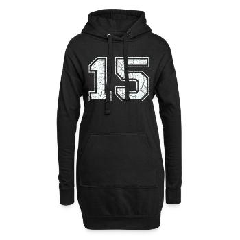 15 in weiß im Vintage-Look - Hoodie-Kleid - Schwarz - Vorne