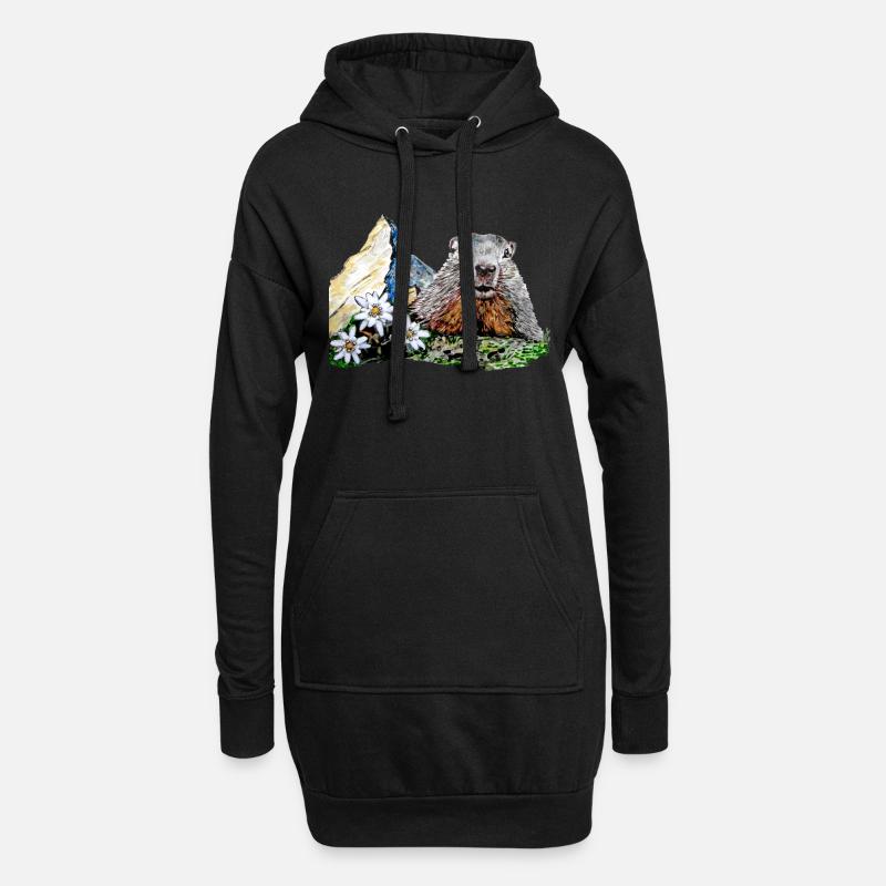 Scherenschnitt Alpen Matterhorn Murmeltier - Hoodie-Kleid - Schwarz
