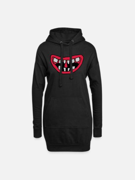 Lachendes Monster Mund Design - Hoodie-Kleid - Schwarz