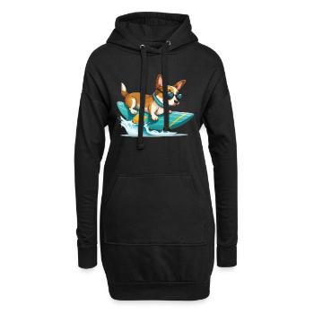 Drôle mignon Corgi Planche de surf Surf Été - Sweat-shirt à capuche long Femme - noir - Devant