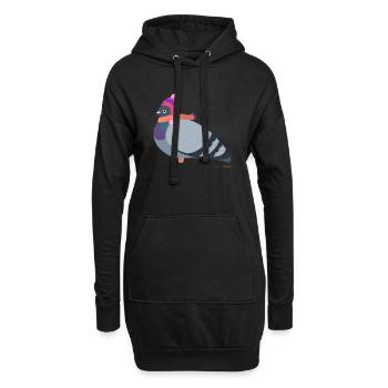 Fille pigeon avec tenue d’hiver rose - Sweat-shirt à capuche long Femme - noir - Devant
