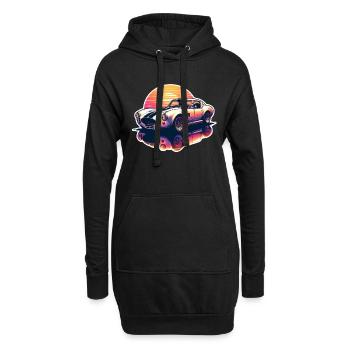 voiture vintage couché de soleil - Sweat-shirt à capuche long Femme - noir - Devant