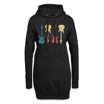 guitare rétro vintage - Sweat-shirt à capuche long Femme - noir - Devant