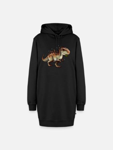 T-Rex Dinosaurier - Hoodie-Kleid - Schwarz