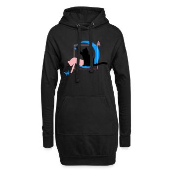 Le chat style Léonard de Vinci avec cœur - Sweat-shirt à capuche long Femme - noir - Devant