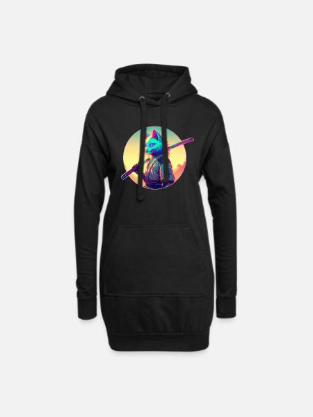 Cyberpunk Katze Samurai Anime - Hoodie-Kleid - Schwarz
