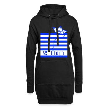 Papierschiff auf blauen Streifen mit Schrift Moin - Hoodie-Kleid - Schwarz - Vorne