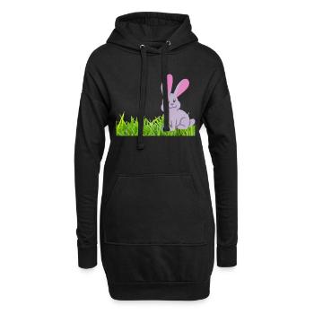 Kaninchen auf Gras - Hoodie-Kleid - Schwarz - Vorne