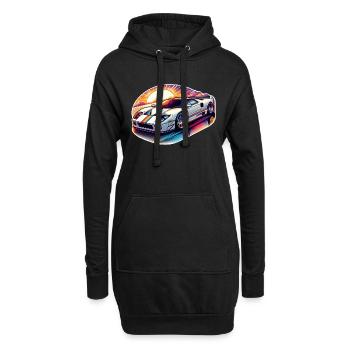 voiture vintage couché de soleil - Sweat-shirt à capuche long Femme - noir - Devant