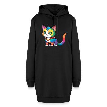 Superhelden LGBT Regenbogen Katze - Hoodie-Kleid - Schwarz - Vorne - AI Model Female 172 light (172cm)