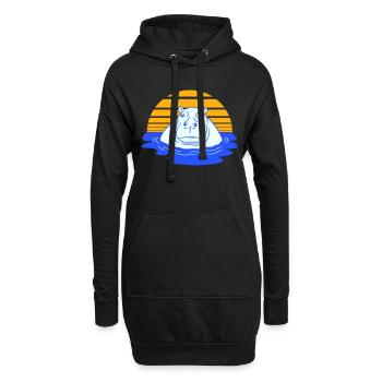 Nilpferd schwimmt Wasser Sonne Süß Comic Cartoon - Hoodie-Kleid - Schwarz - Vorne