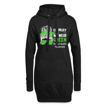 En mai, nous portons Green Mental Health - Sweat-shirt à capuche long Femme - noir - Devant